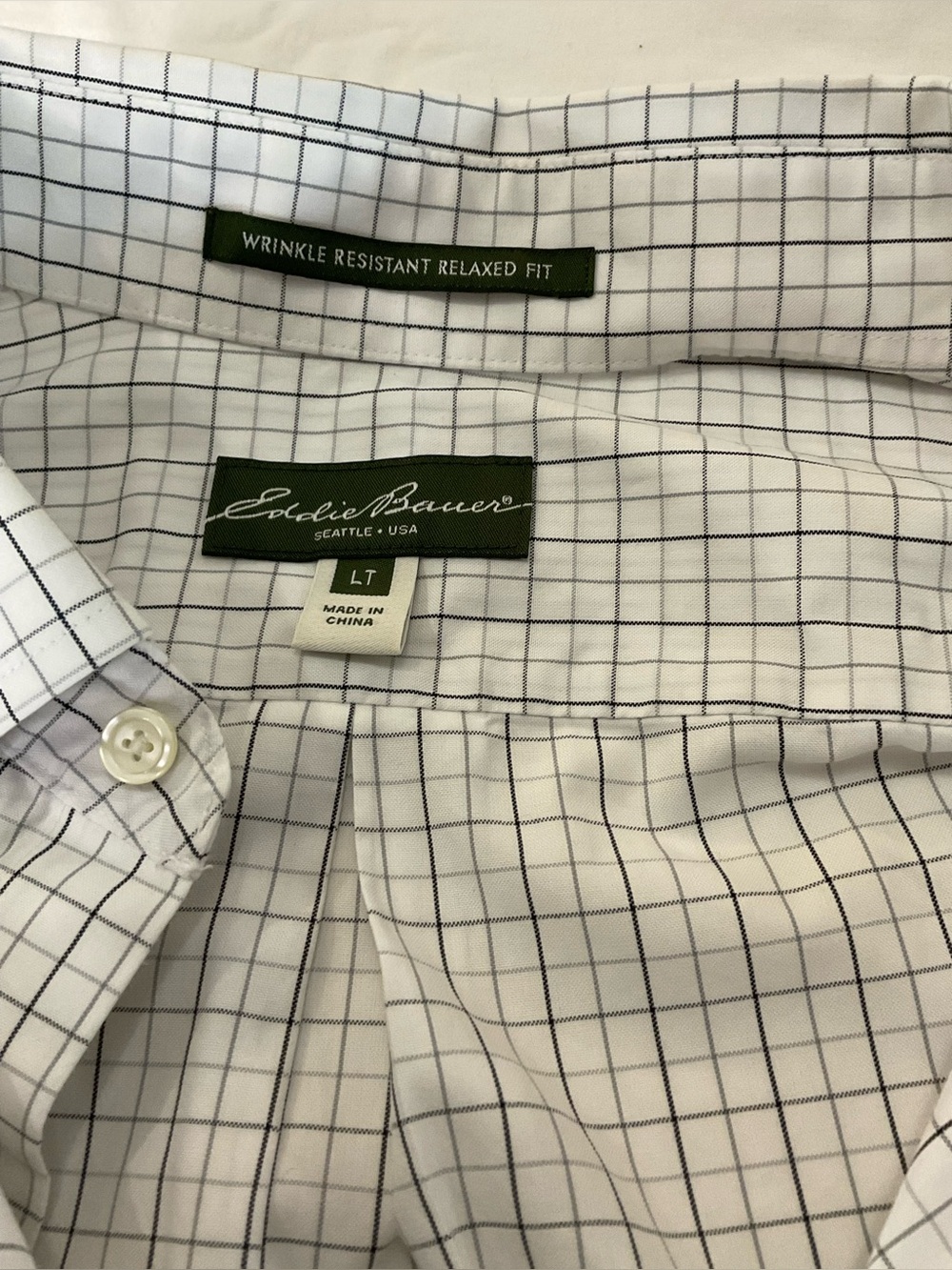 Eddie Bauer Men’s LT Large Tall White Check Button Down Shirt - Picture 2 of 6